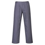 A pair of grey work trousers featuring flame-resistant fabric, suitable for a wide range of outdoor and site work applications.