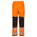 A pair of orange work trousers featuring flame-resistant fabric, suitable for a wide range of outdoor and site work applications.