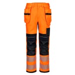A pair of orange work trousers featuring flame-resistant fabric, suitable for a wide range of outdoor and site work applications.