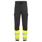 A high-visibility yellow workwear garment featuring retroreflective tape panels, flame-resistant fabric, suitable for a wide range of outdoor and site work applications.