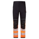 A pair of orange work trousers featuring flame-resistant fabric, suitable for a wide range of outdoor and site work applications.