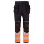 A pair of orange work trousers featuring flame-resistant fabric, suitable for a wide range of outdoor and site work applications.