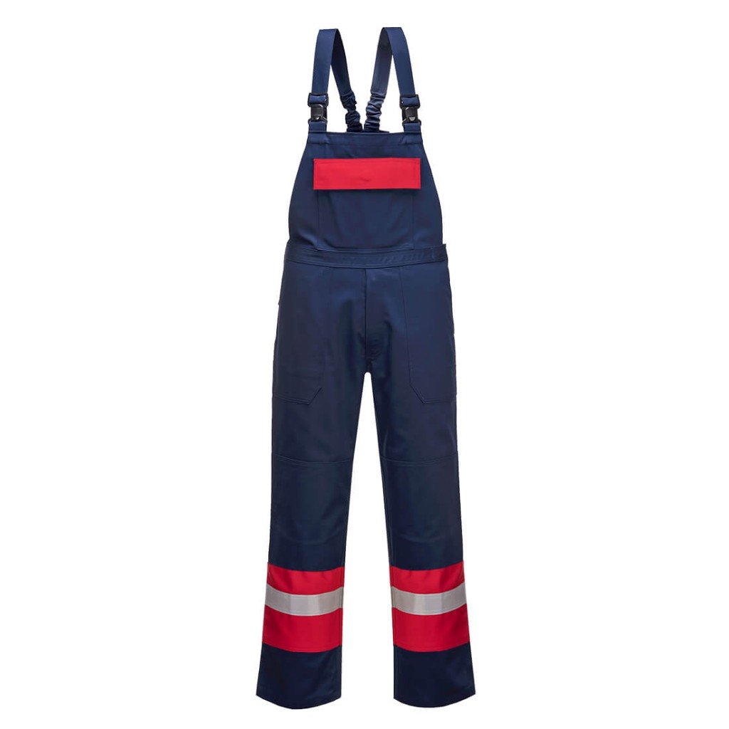 A navy blue workwear garment featuring flame-resistant fabric, suitable for a wide range of outdoor and site work applications.
