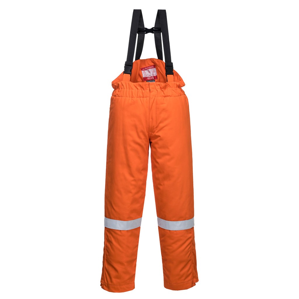 A orange workwear garment featuring anti-static properties, flame-resistant fabric, suitable for a wide range of outdoor and site work applications.