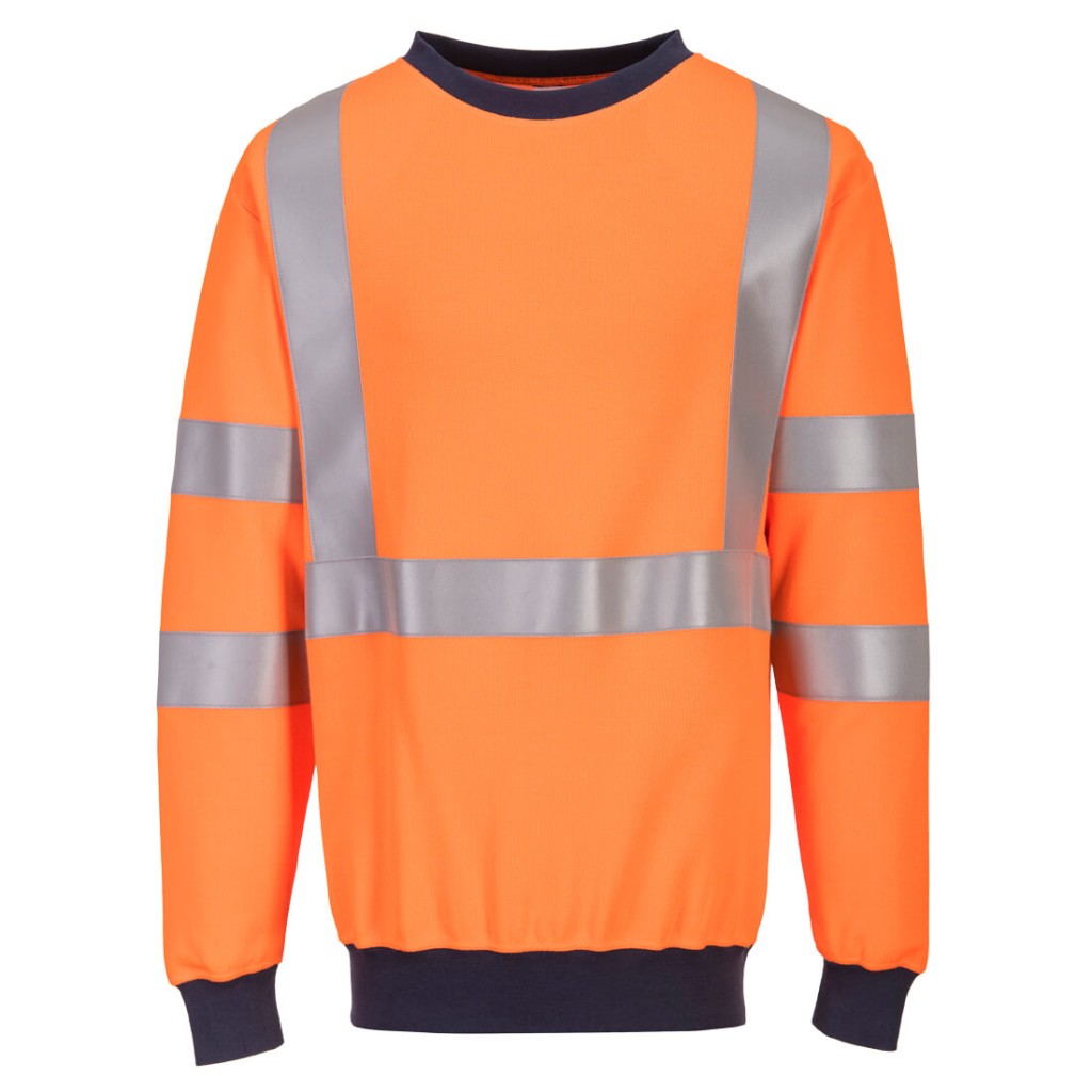 A orange work shirt featuring flame-resistant fabric, suitable for a wide range of outdoor and site work applications.