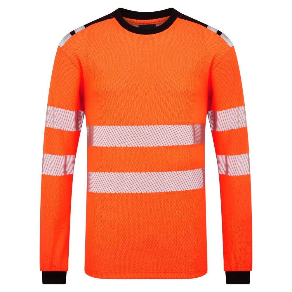 A orange work shirt featuring flame-resistant fabric, suitable for a wide range of outdoor and site work applications.