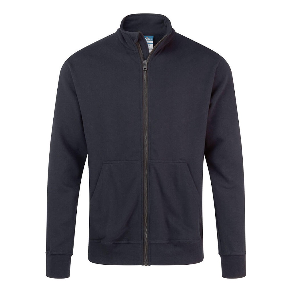 A navy blue work shirt featuring a full-length zip front, flame-resistant fabric, suitable for a wide range of outdoor and site work applications.