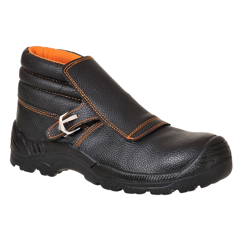 A black leather safety boot with a composite toecap and anti-slip sole, providing lightweight safety protection for site and industrial use.