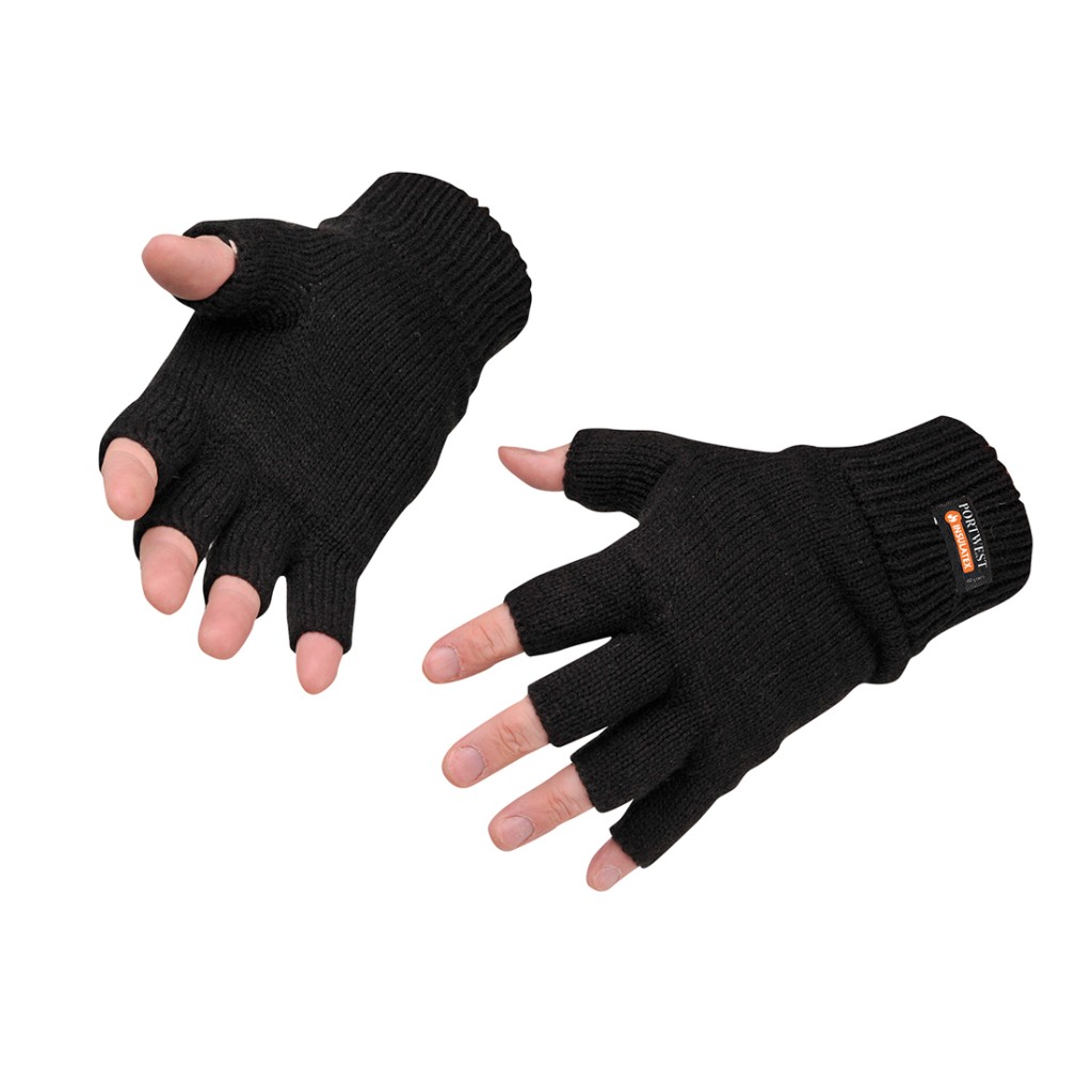 A pair of thermal-lined work gloves with a textured grip palm and an elasticated wrist, for use in cold weather conditions.