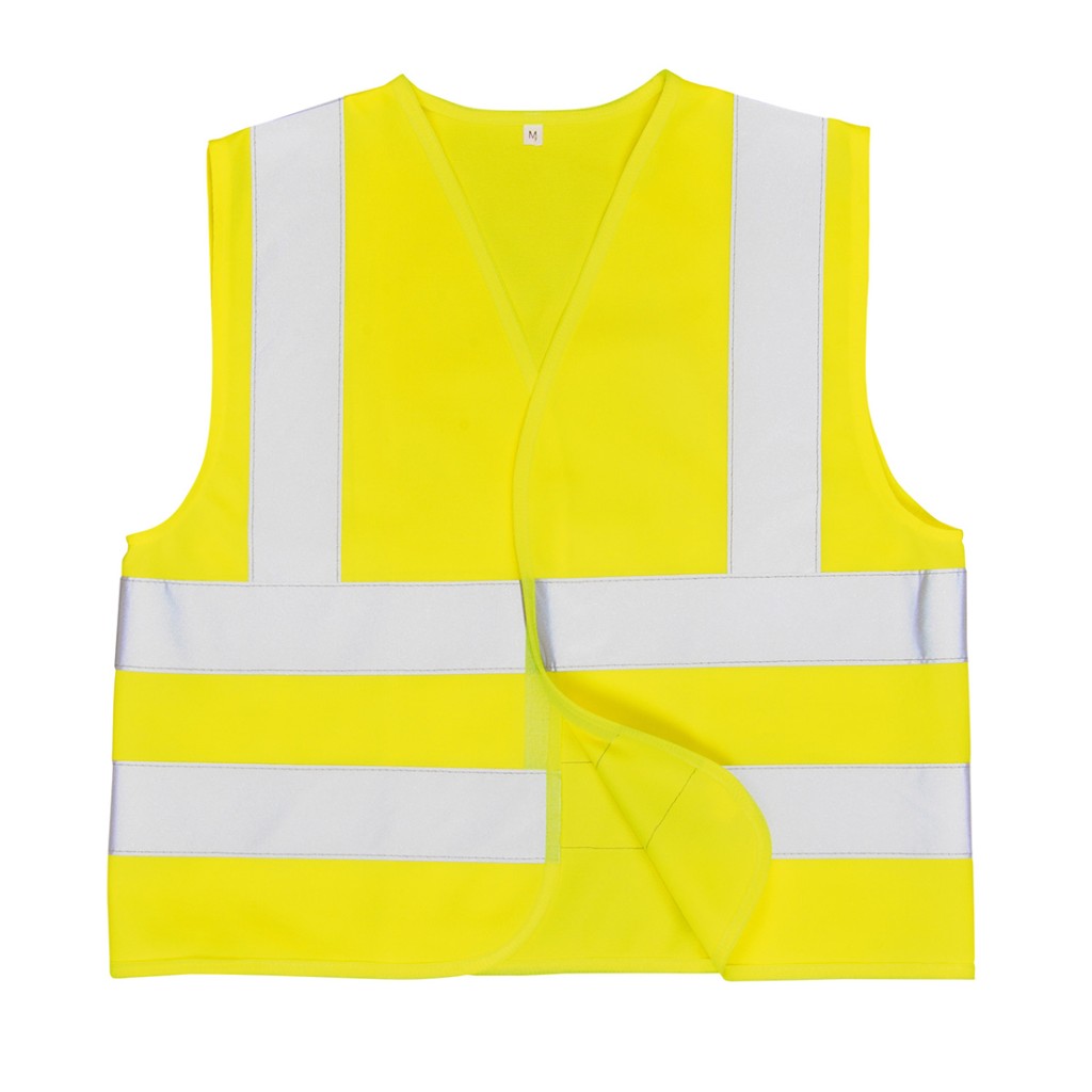 A children's high-visibility yellow vest featuring retroreflective tape panels, suitable for a wide range of outdoor and site work applications.