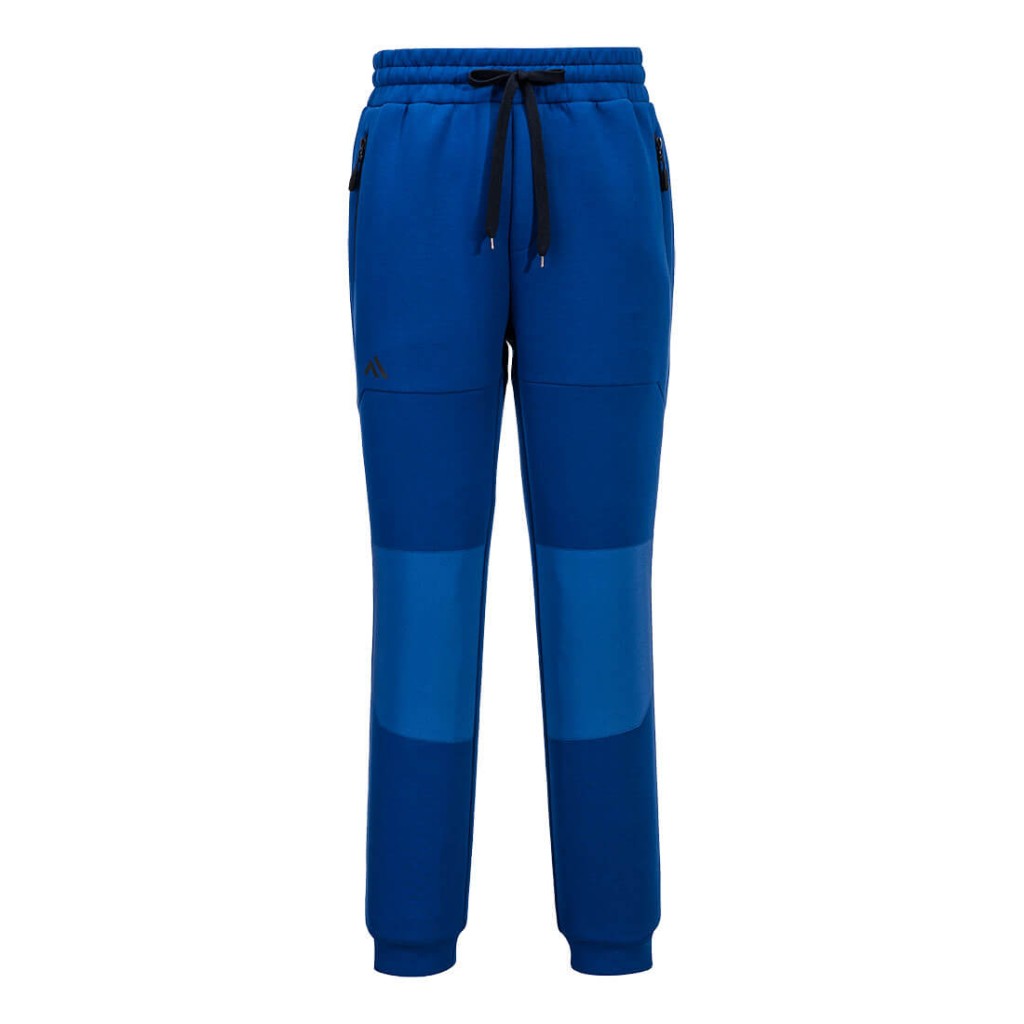 A blue workwear garment designed for use on construction sites and in industrial work environments.,