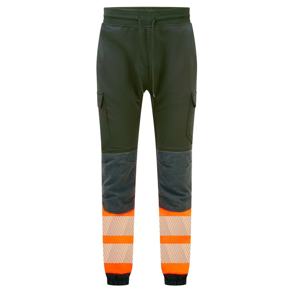A high-visibility orange workwear garment featuring retroreflective tape panels, stretch panels for ease of movement, suitable for a wide range of outdoor and site work applications.