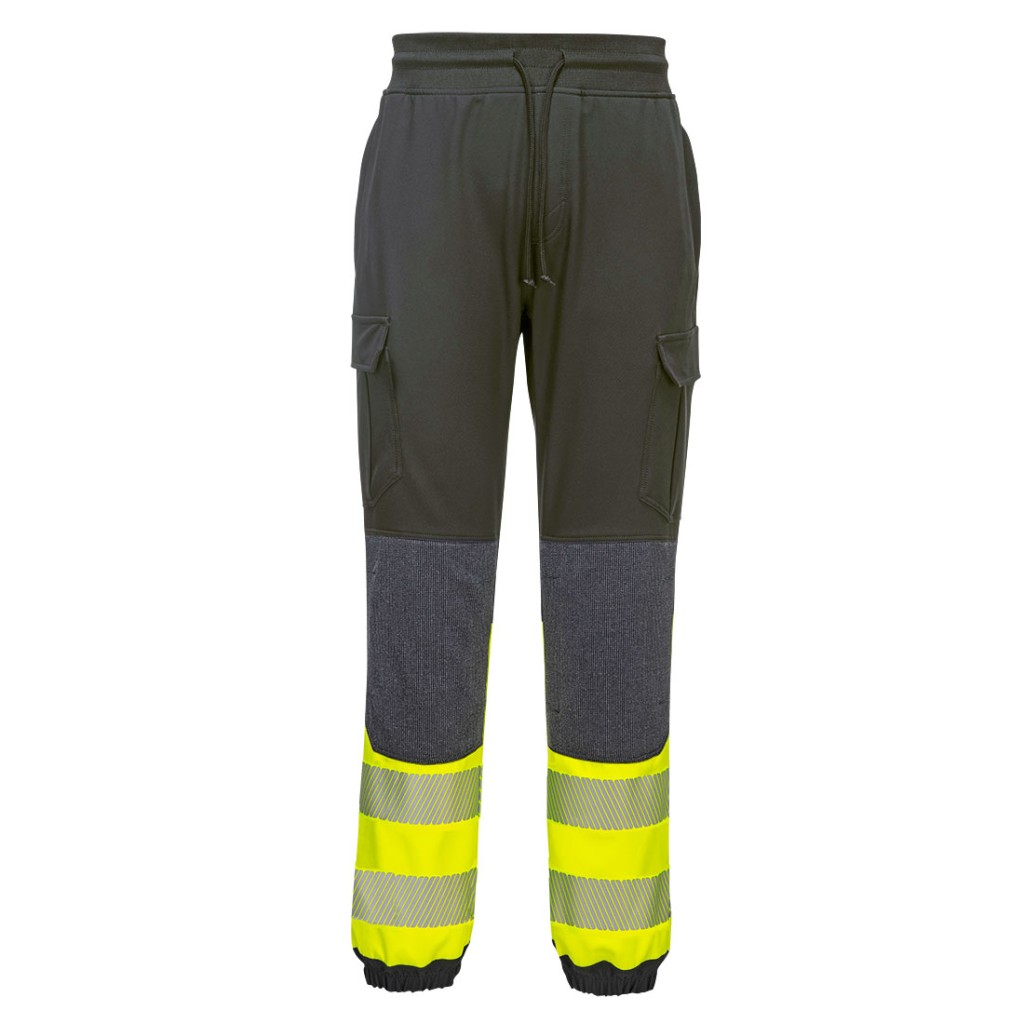 A high-visibility yellow workwear garment featuring retroreflective tape panels, stretch panels for ease of movement, suitable for a wide range of outdoor and site work applications.