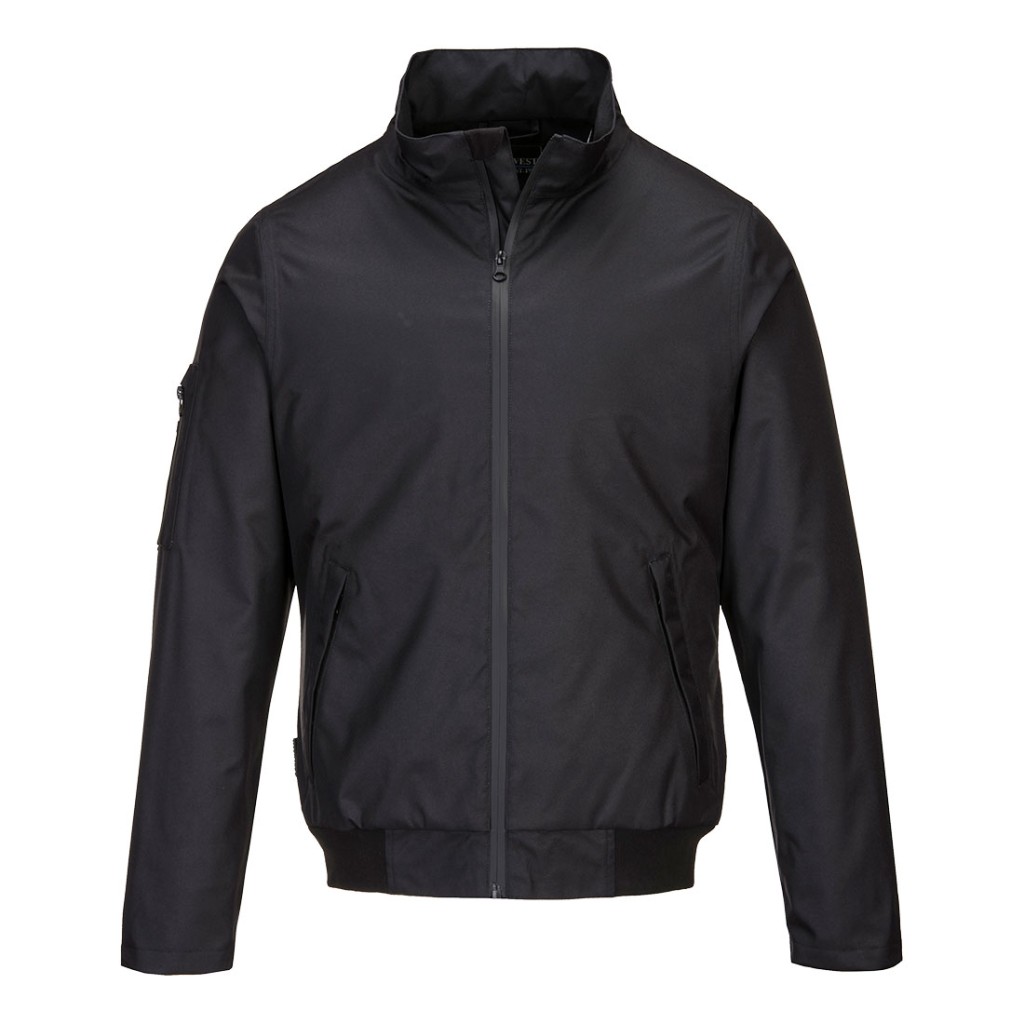 A jacket designed for use on construction sites and in industrial work environments.,