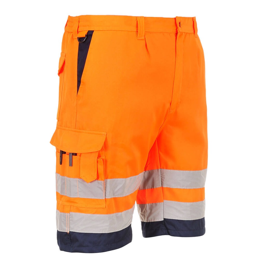 A high-visibility orange workwear garment featuring retroreflective tape panels, suitable for a wide range of outdoor and site work applications.