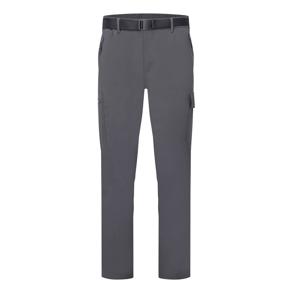 A pair of grey work trousers featuring stretch panels for ease of movement, suitable for a wide range of outdoor and site work applications.