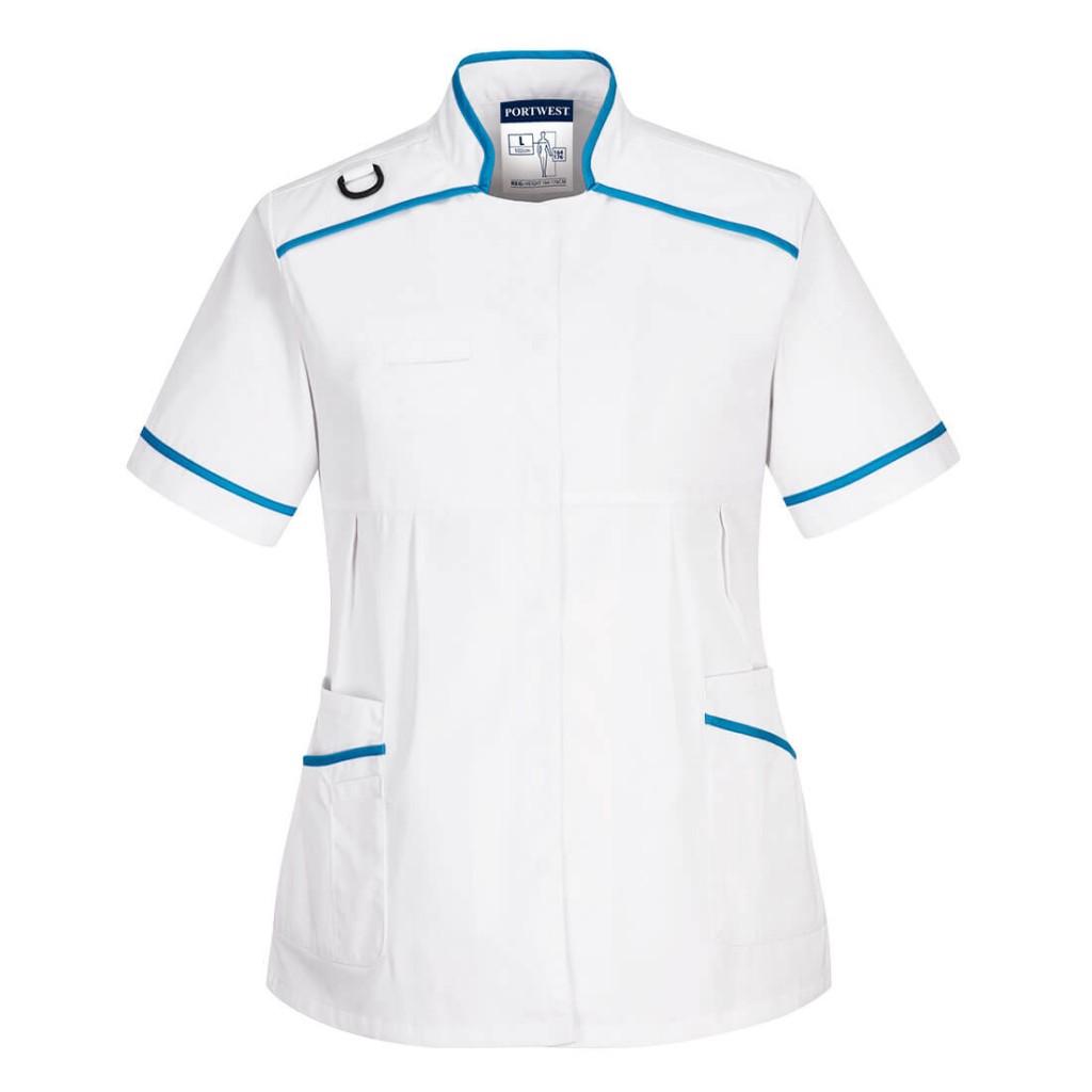 A white workwear garment designed for use on construction sites and in industrial work environments.,