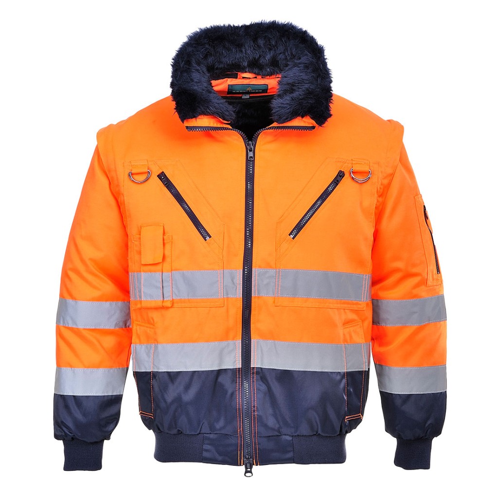 A high-visibility orange jacket featuring retroreflective tape panels, suitable for a wide range of outdoor and site work applications.