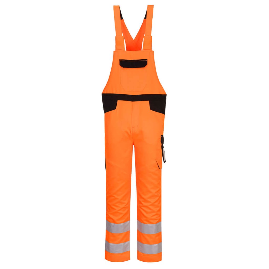 A high-visibility orange workwear garment featuring retroreflective tape panels, suitable for a wide range of outdoor and site work applications.