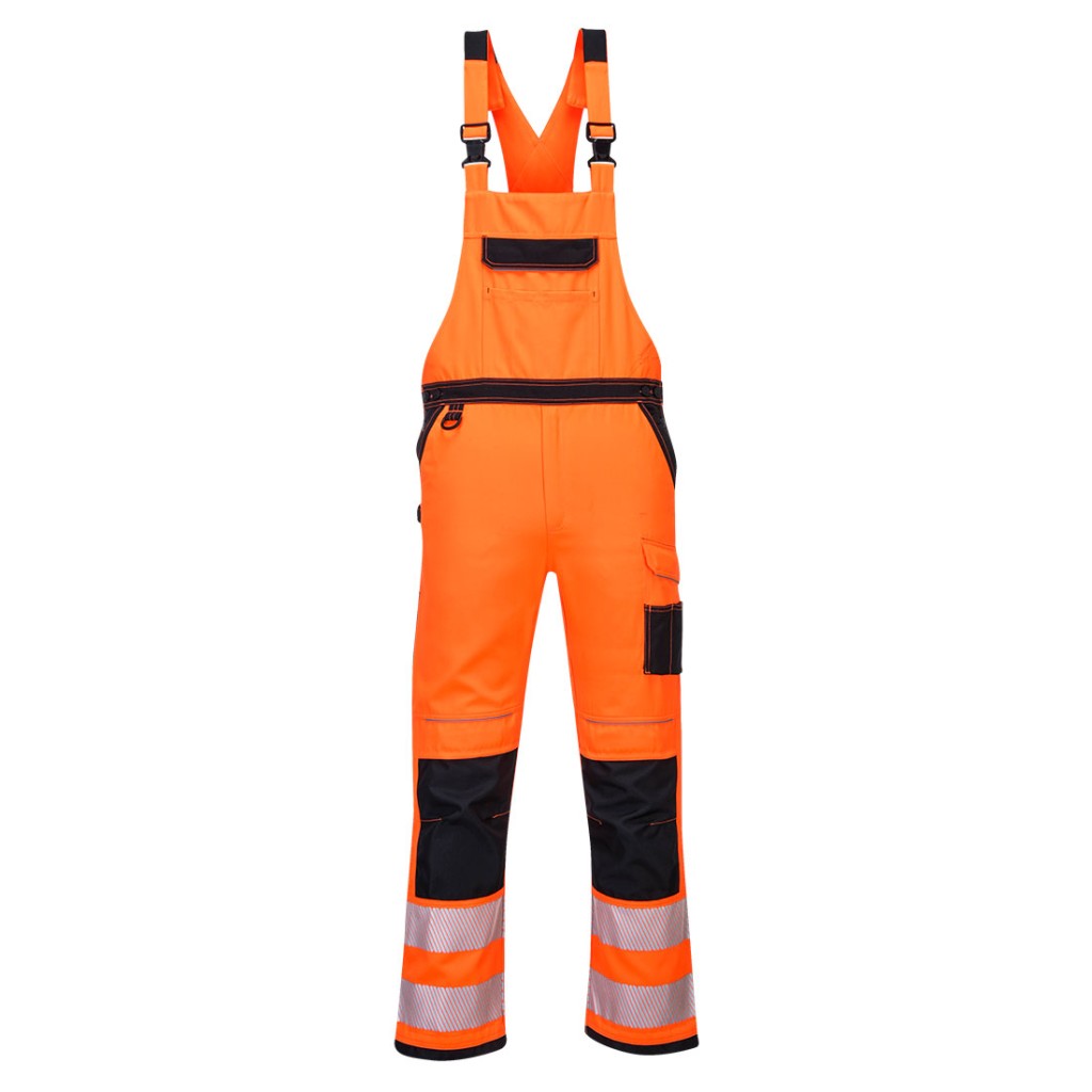A high-visibility orange workwear garment featuring retroreflective tape panels, suitable for a wide range of outdoor and site work applications.
