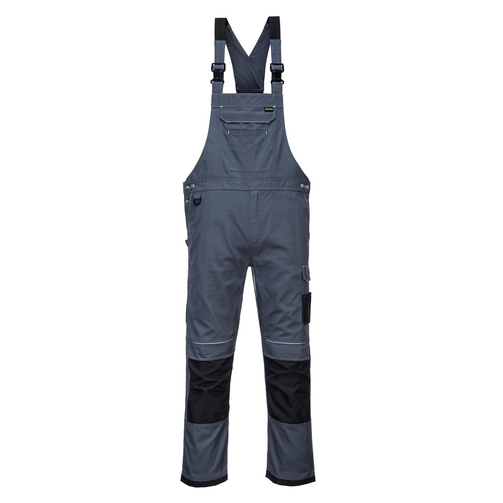 A grey workwear garment designed for use on construction sites and in industrial work environments.,