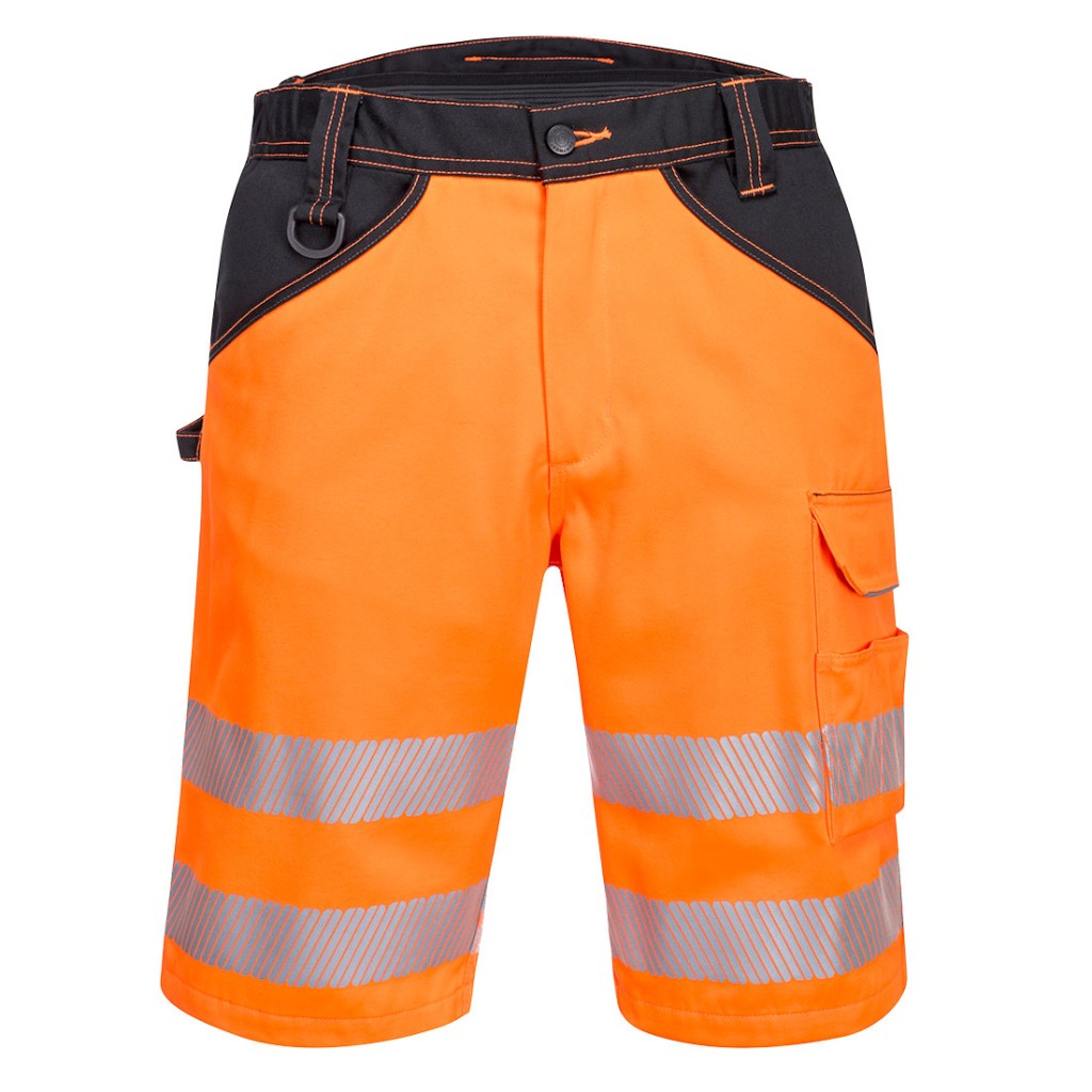 A high-visibility orange workwear garment featuring retroreflective tape panels, suitable for a wide range of outdoor and site work applications.
