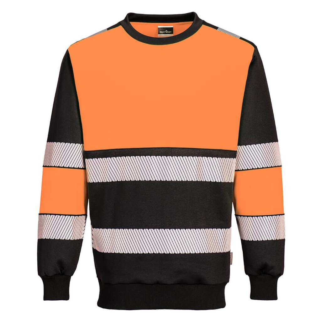 A high-visibility orange work shirt featuring retroreflective tape panels, suitable for a wide range of outdoor and site work applications.