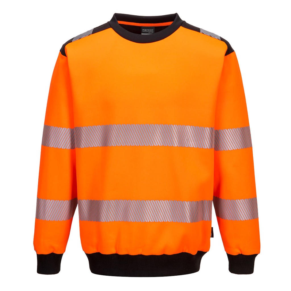 A high-visibility orange work shirt featuring retroreflective tape panels, suitable for a wide range of outdoor and site work applications.