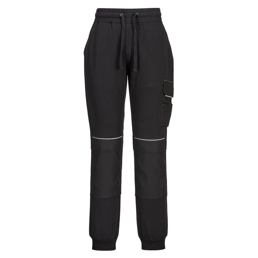 A black workwear garment designed for use on construction sites and in industrial work environments.,