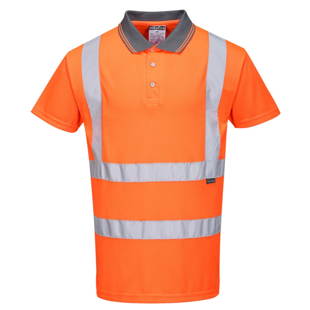 A high-visibility yellow polo shirt featuring retroreflective tape panels, suitable for a wide range of outdoor and site work applications.