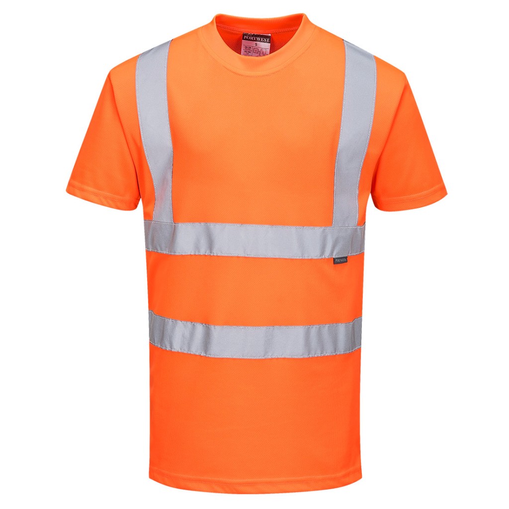 A high-visibility yellow work shirt featuring retroreflective tape panels, suitable for a wide range of outdoor and site work applications.
