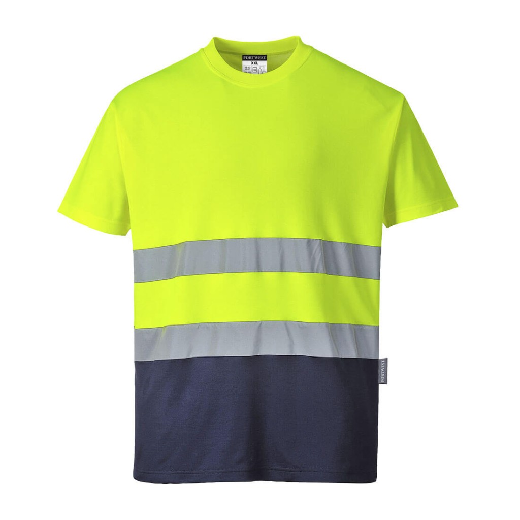 A high-visibility yellow work shirt featuring retroreflective tape panels, suitable for a wide range of outdoor and site work applications.