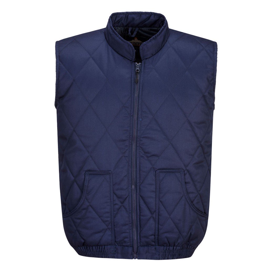 A navy blue workwear garment designed for use on construction sites and in industrial work environments.,