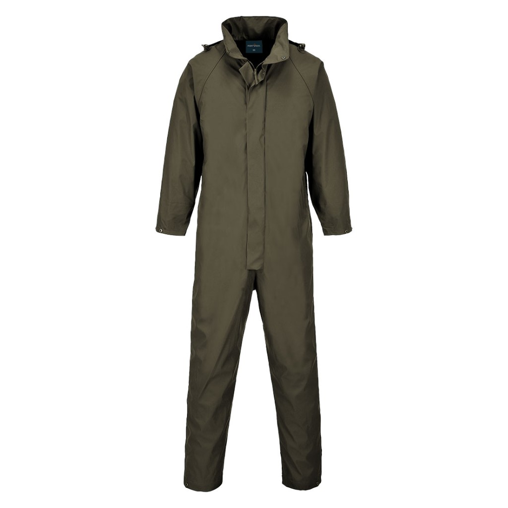 A yellow coverall designed for use on construction sites and in industrial work environments.,