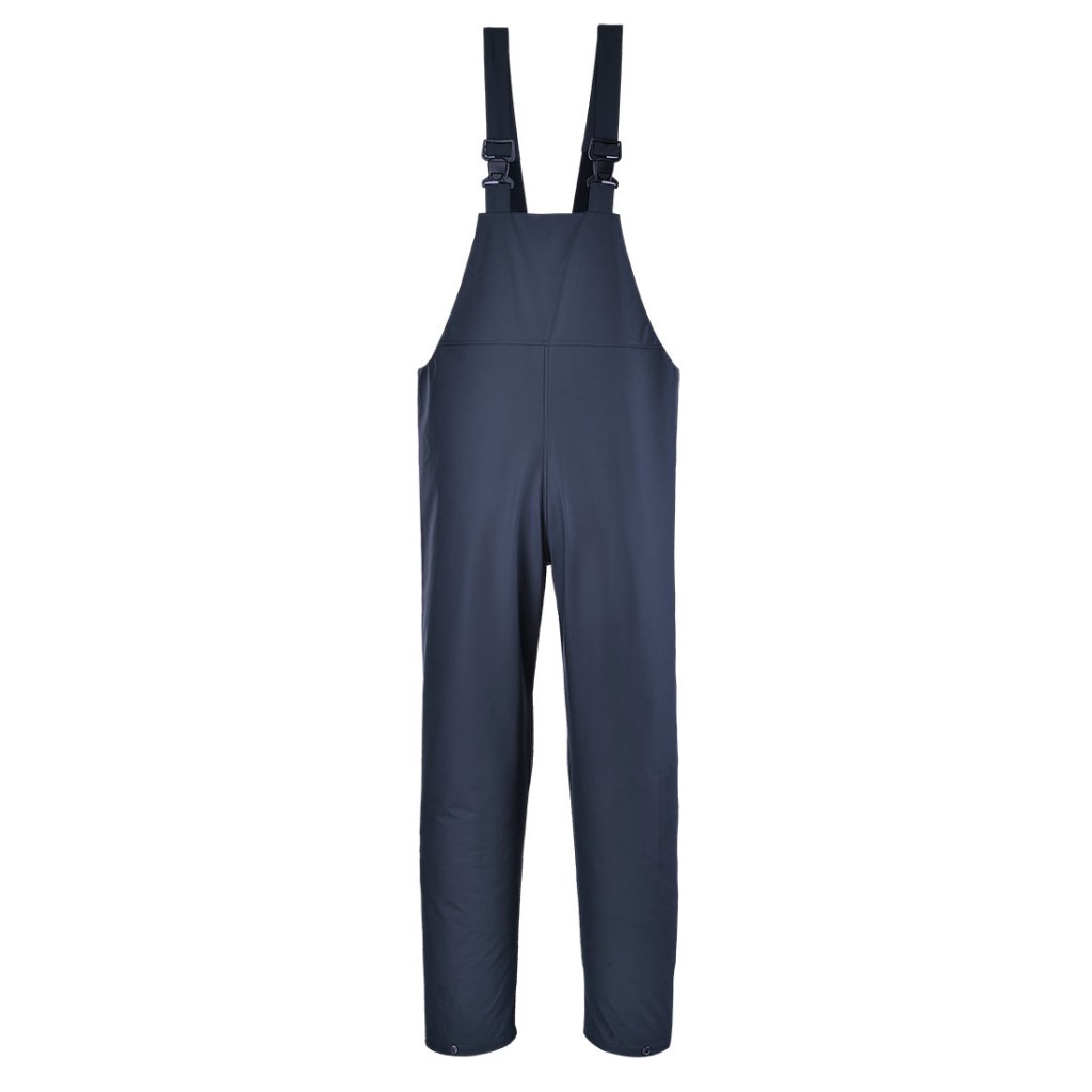 A navy blue workwear garment designed for use on construction sites and in industrial work environments.,
