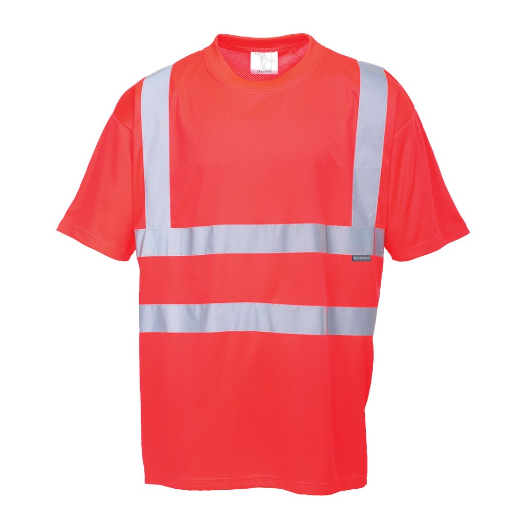 A high-visibility yellow work shirt featuring retroreflective tape panels, suitable for a wide range of outdoor and site work applications.