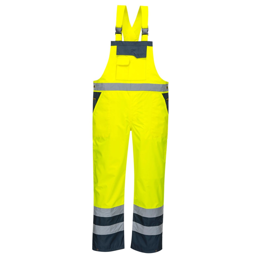 A high-visibility yellow workwear garment featuring retroreflective tape panels, a breathable membrane, suitable for a wide range of outdoor and site work applications.