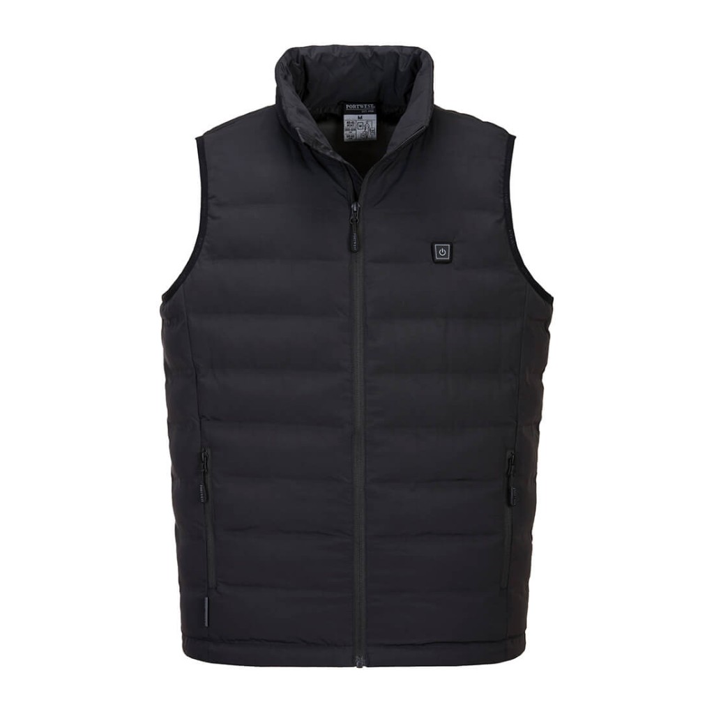 A black workwear garment designed for use on construction sites and in industrial work environments.,
