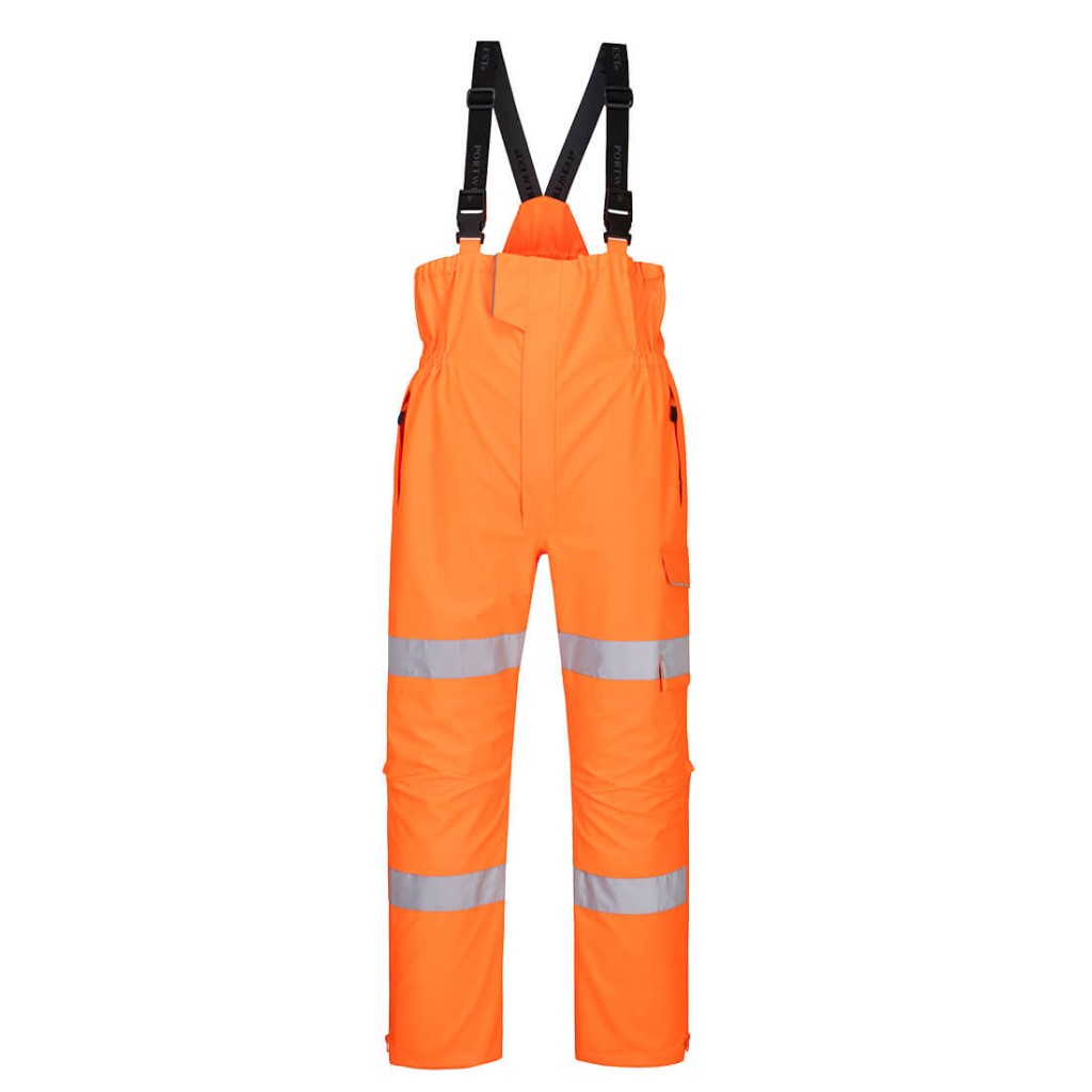 A high-visibility orange workwear garment featuring retroreflective tape panels, suitable for a wide range of outdoor and site work applications.