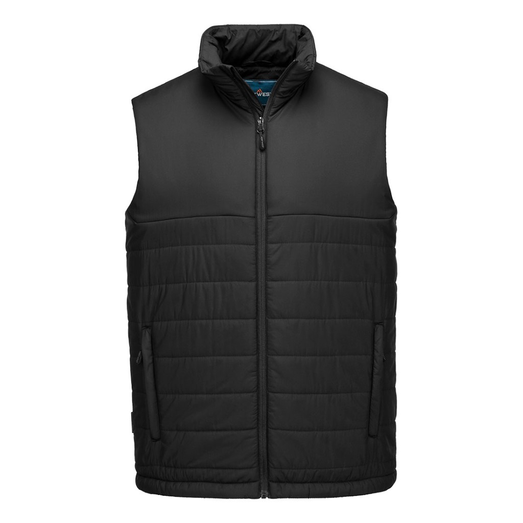 A black safety vest featuring a warm thermal lining, suitable for a wide range of outdoor and site work applications.