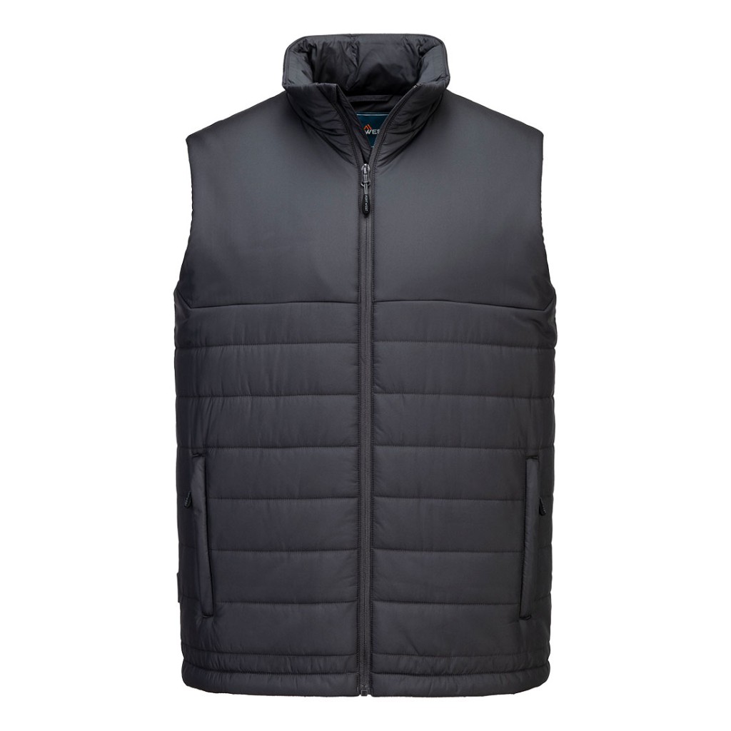 A grey safety vest featuring a warm thermal lining, suitable for a wide range of outdoor and site work applications.
