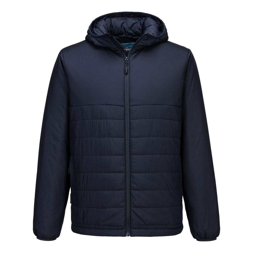 A navy blue padded jacket featuring a warm thermal lining, suitable for a wide range of outdoor and site work applications.
