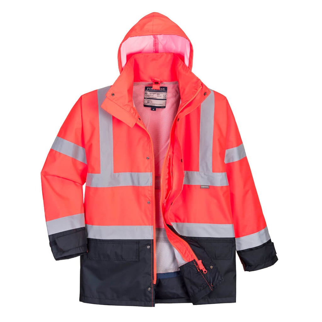A high-visibility yellow jacket featuring retroreflective tape panels, suitable for a wide range of outdoor and site work applications.
