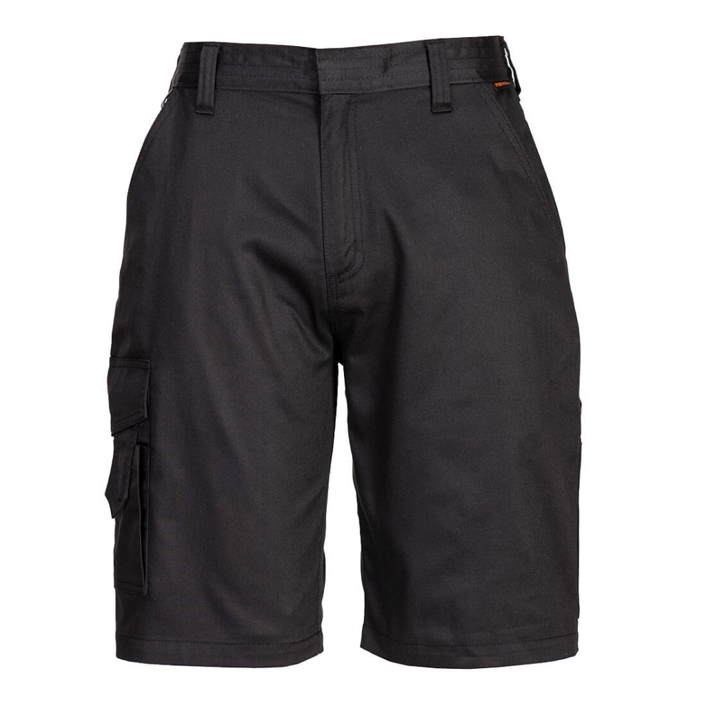 A women's black workwear garment designed for use on construction sites and in industrial work environments.,