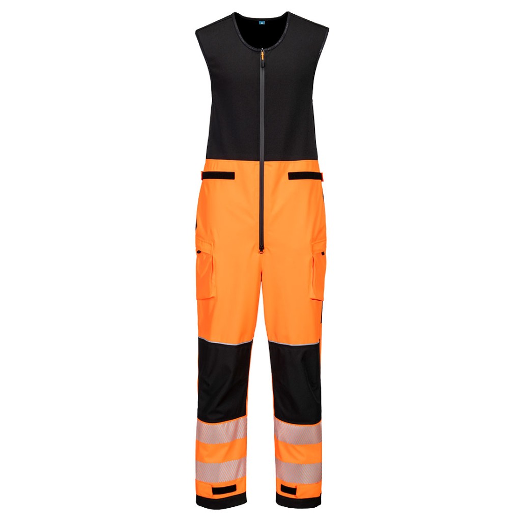 A high-visibility orange workwear garment featuring retroreflective tape panels, suitable for a wide range of outdoor and site work applications.