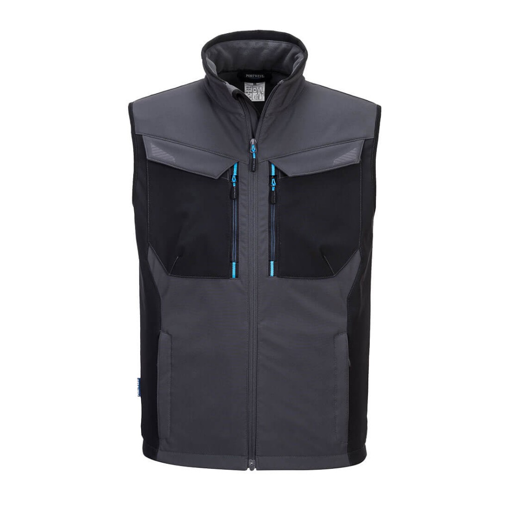 A grey workwear garment designed for use on construction sites and in industrial work environments.,