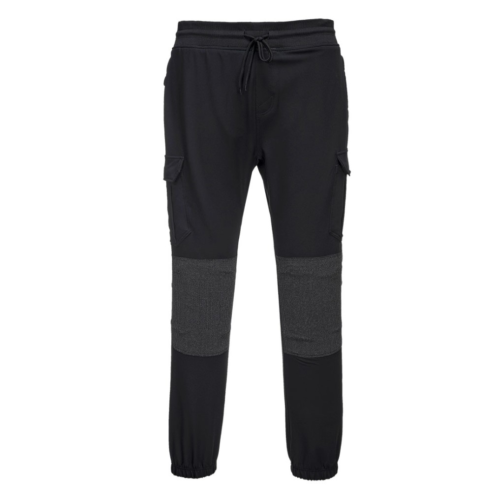 A black workwear garment featuring stretch panels for ease of movement, suitable for a wide range of outdoor and site work applications.