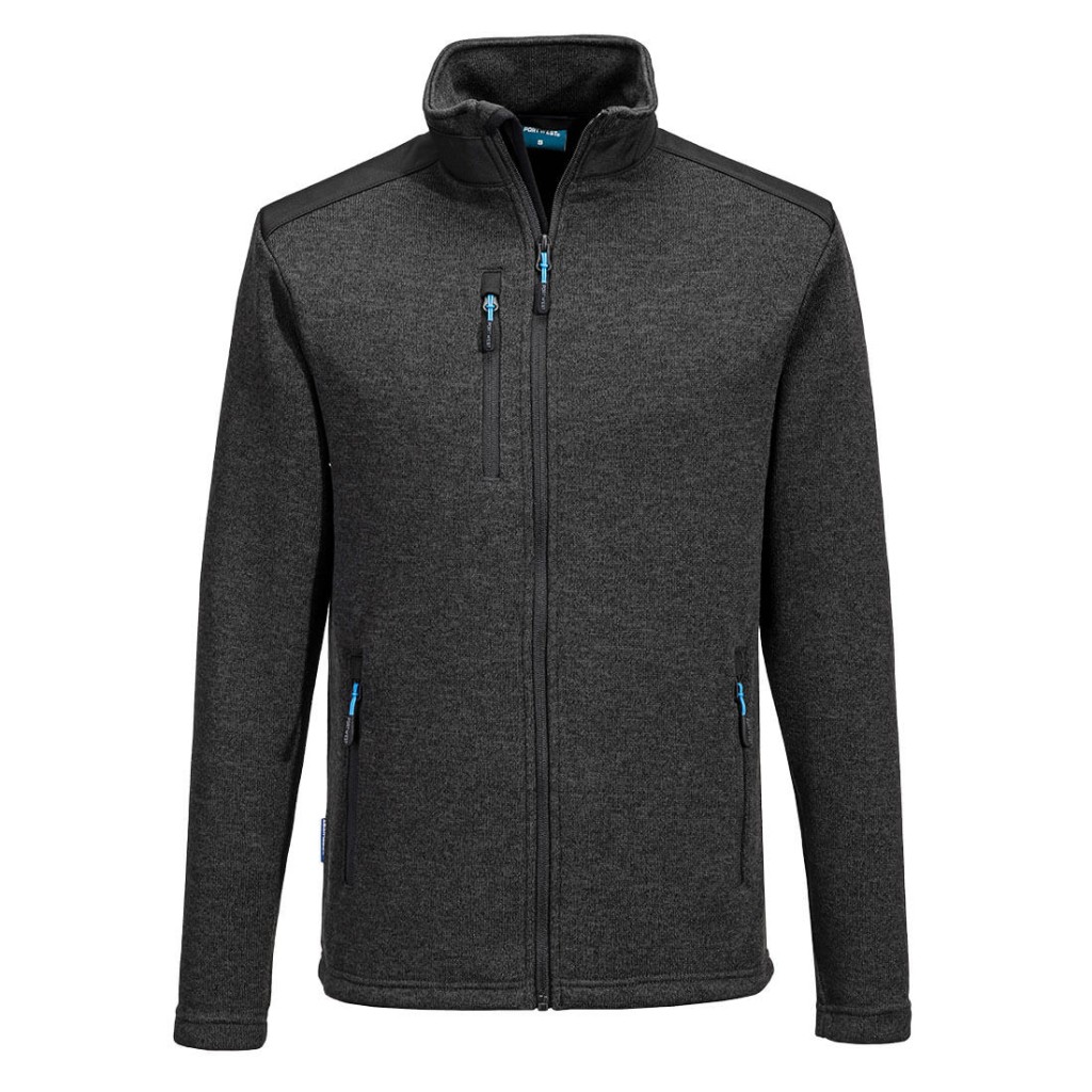 A grey workwear garment designed for use on construction sites and in industrial work environments.,