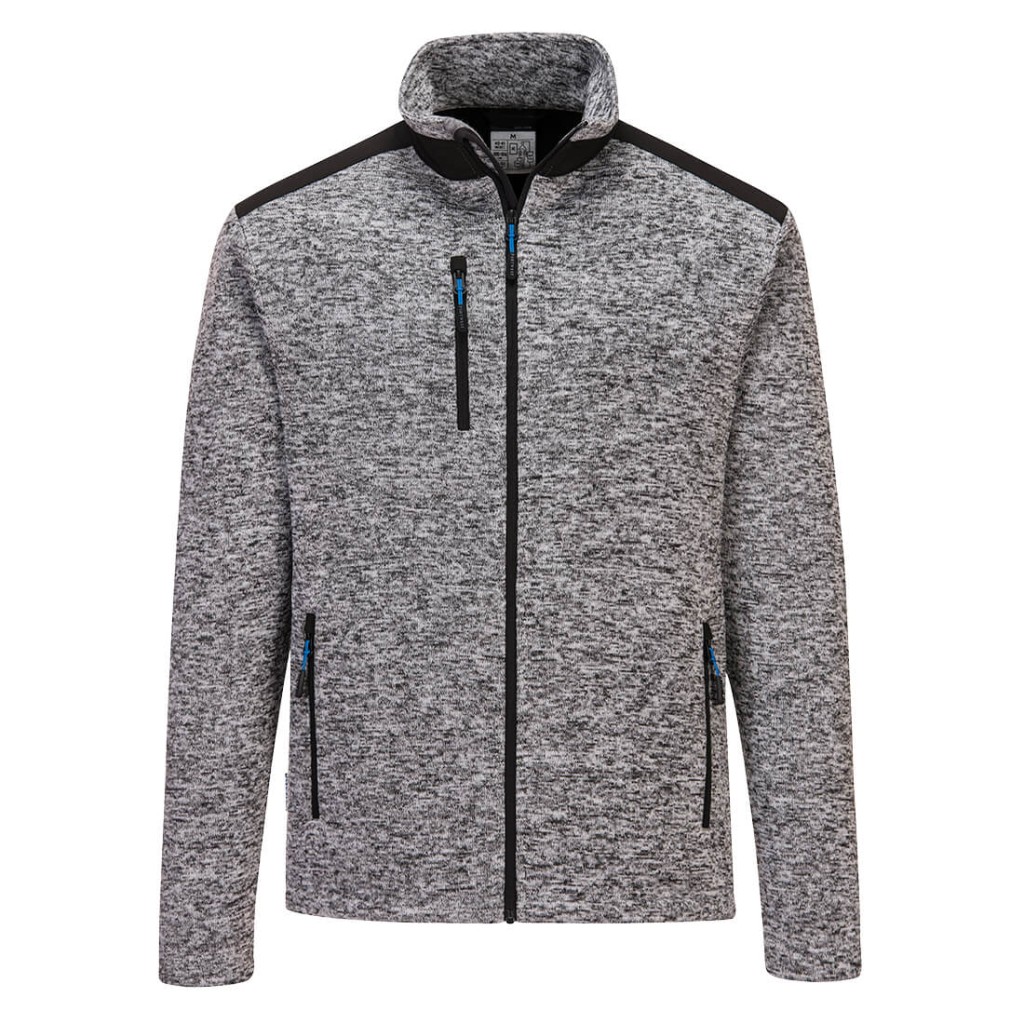 A grey workwear garment designed for use on construction sites and in industrial work environments.,