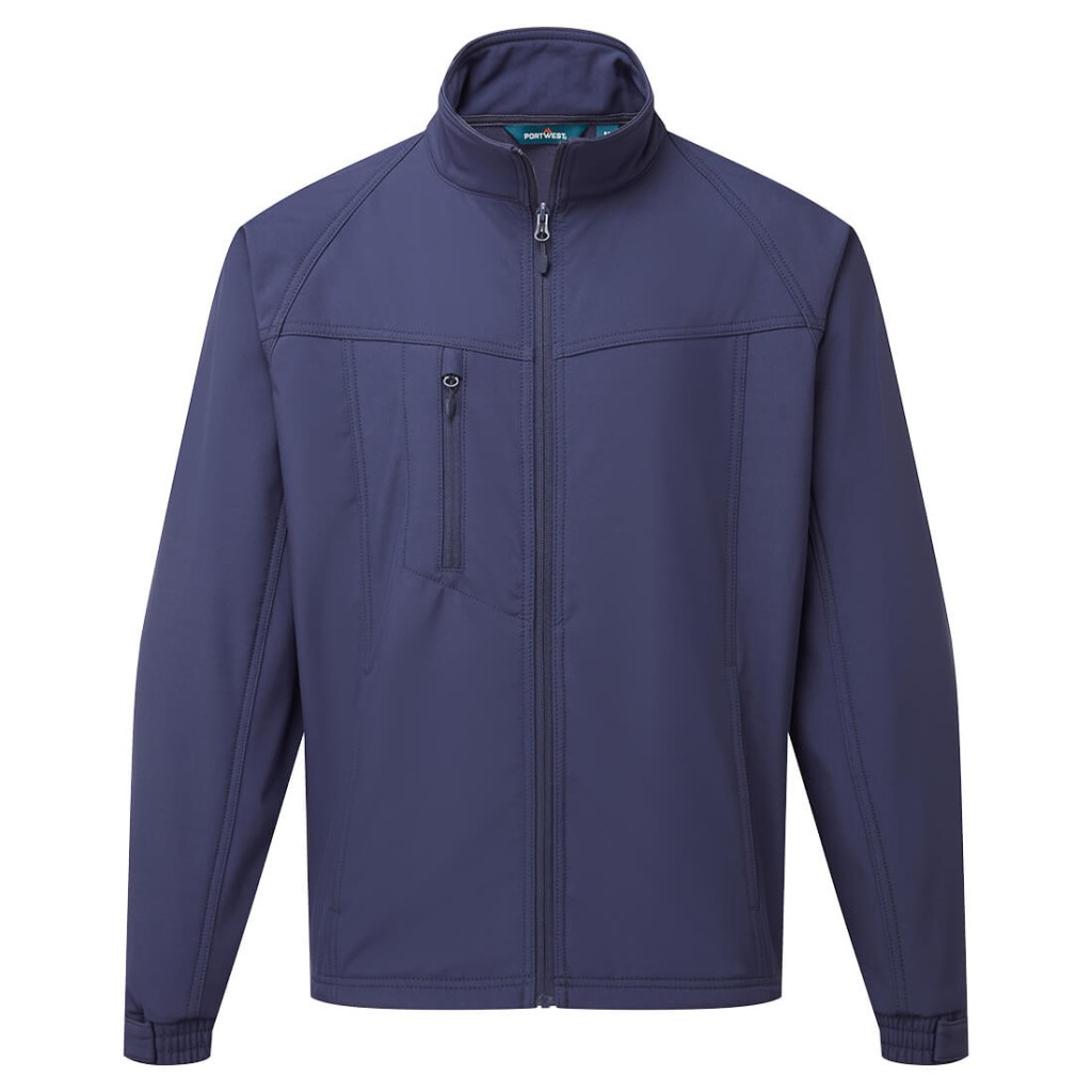 A navy blue workwear garment designed for use on construction sites and in industrial work environments.,